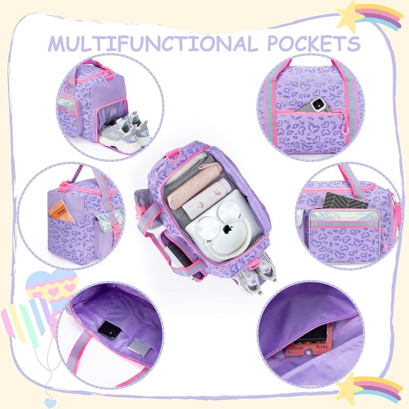 Oruiji Kids Duffle Bag Girls Women Travel Bag Gifts Overnight Bag for Girls Women Tote Sleepover Bags for Girl Gym Dance Bags with Shoes Compartment - Image 4